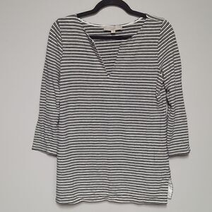 LOFT Black and White Striped Three Quarter Length Shirt
